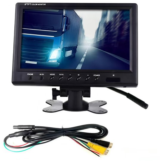 9 inch tafelmodel LCD-achteruitrijmonitor voor vrachtwagens, bussen, campers, aanhangwagens en graafmachines met 12V-24V-voeding