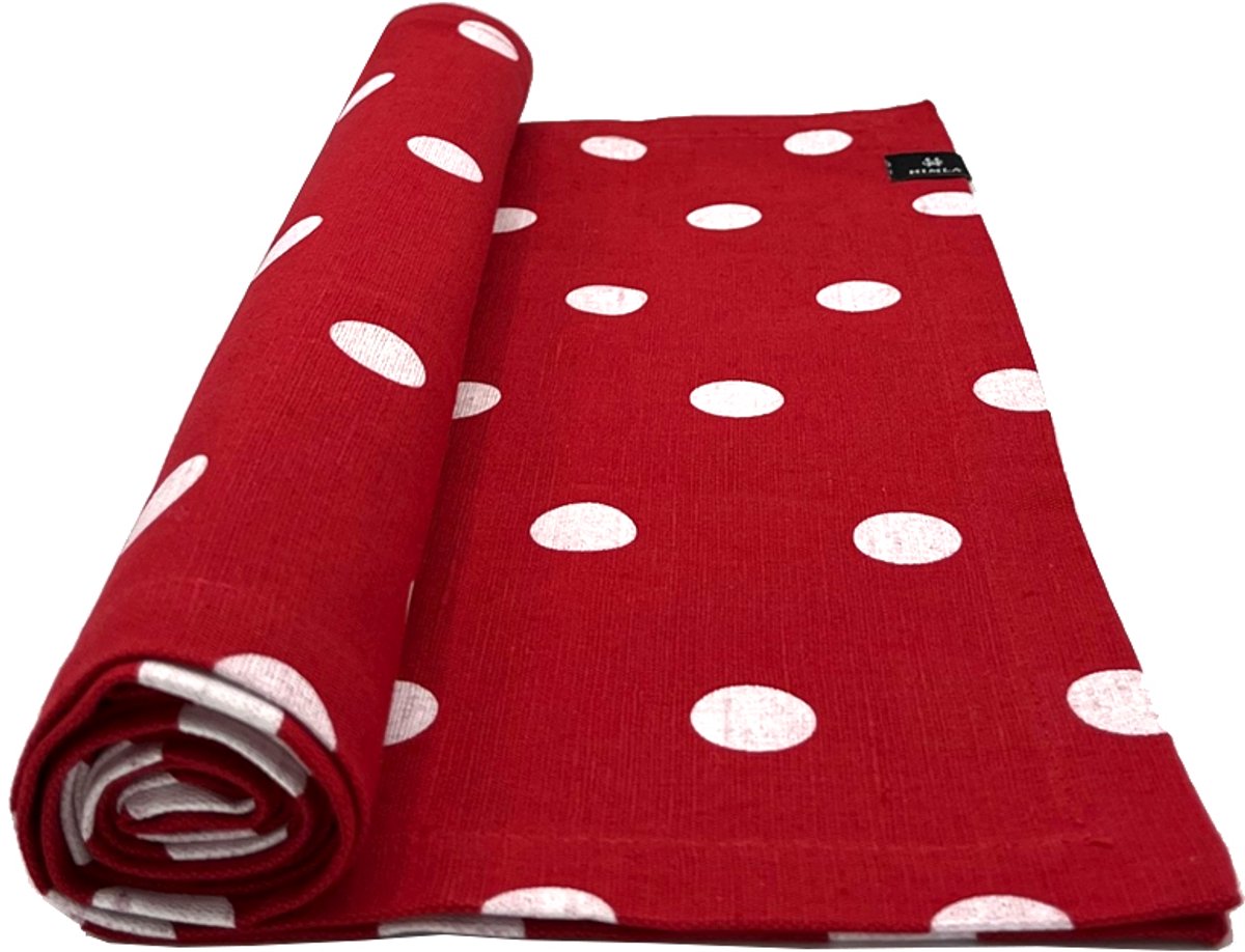 Polka tafelloper - 140 x 40 cm rood - set van 2