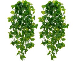 Fake Hanging Plants, 2pcs Kunstmatige Hanging Plant, Faux Pothos Vines Hanging Plant Groen voor Wall Home Woonkamer Indoor Outdoor Decor (geen manden)