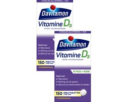 Davitamon Vitamine D Volwassen - Vitamine D3 volwassenen - Kleine smelttabletjes 2 x 150 stuks - BUNDEL