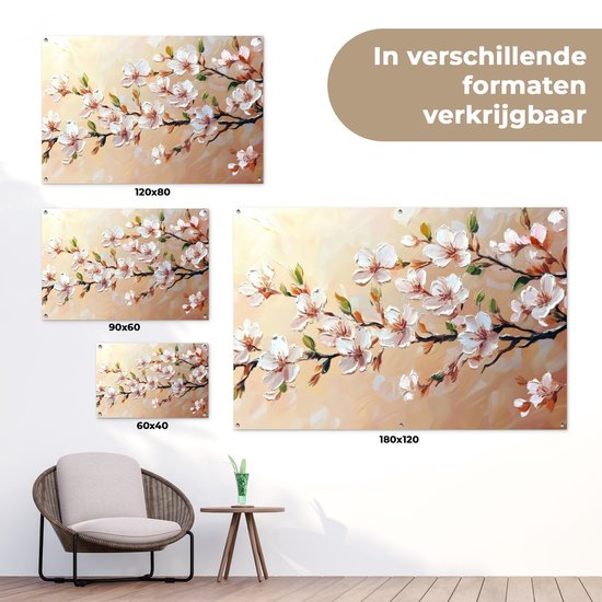 Affiche de jardin 120x80 cm - Décoration de jardin Branches fleuries - Pittoresque - Rose - Affiche pour le jardin - Décoration extérieure - Tableau de jardin clôture - Décoration murale sur toile de jardin - Décoration murale sur toile de balcon