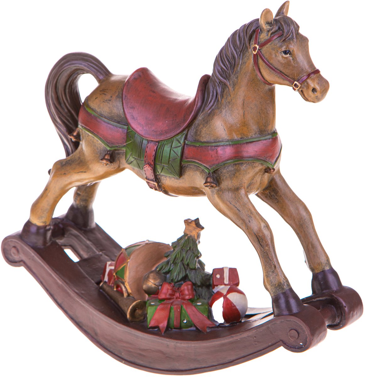 Bianchidino – Schommelpaard Kerst – H 32,5 cm – Bruin/rood