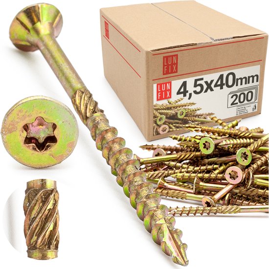 LUN FIX - Vis à tête fraisée 4,5x40 pour bois KMWHT - 200 pièces