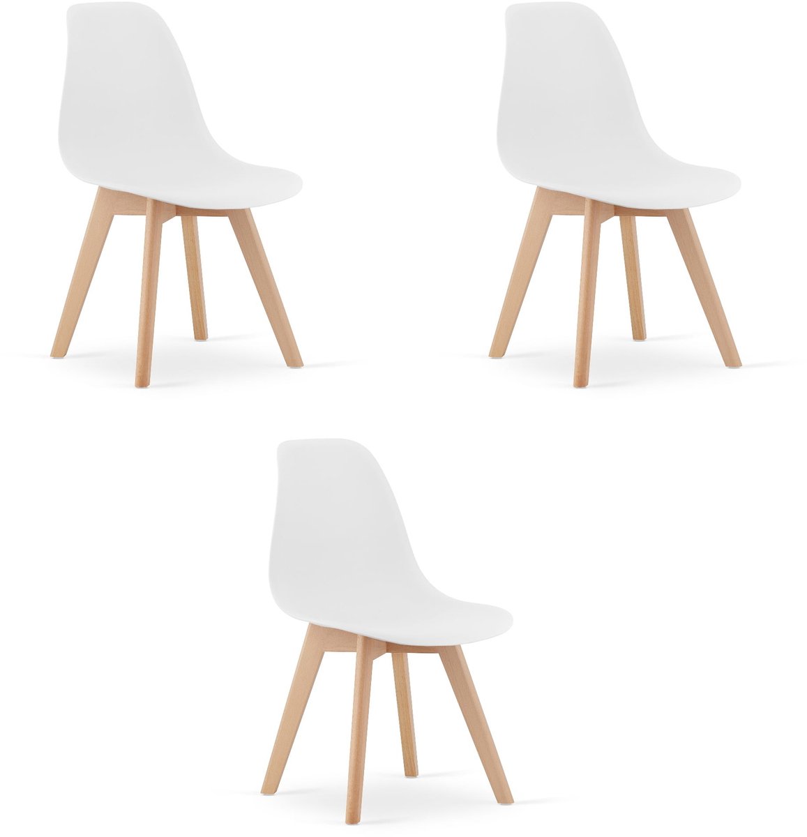 Set van 3 Eetkamerstoelen KITO – Wit – Beuken Poten – Kuipstoel met Kunststof Zitting – Tijdloos Design, Functioneel en Duurzaam, Geschikt voor Woonkamer, Eetkamer en Kantoor