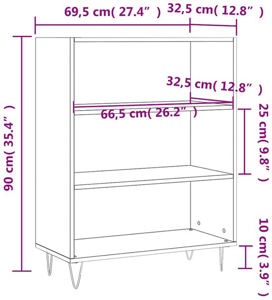 Schappenkast 69,5x32,5x90 cm bewerkt hout zwart