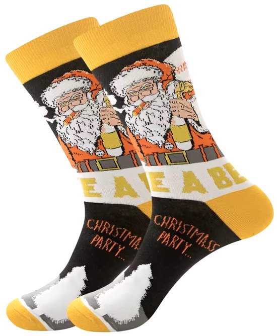 SilverAndCoco® - Rebelse Kerstsokken / Gekke Foute Vrolijke Happy Kerst Sokken Kerstman met Bier / Leuke Grappige Dikke Warme Huissokken Kerstmis Heren Kerstcadeau pakket / Wintersokken Kleding Socks Beer Mannen Sinterklaas Schoen Cadeautje Biertje