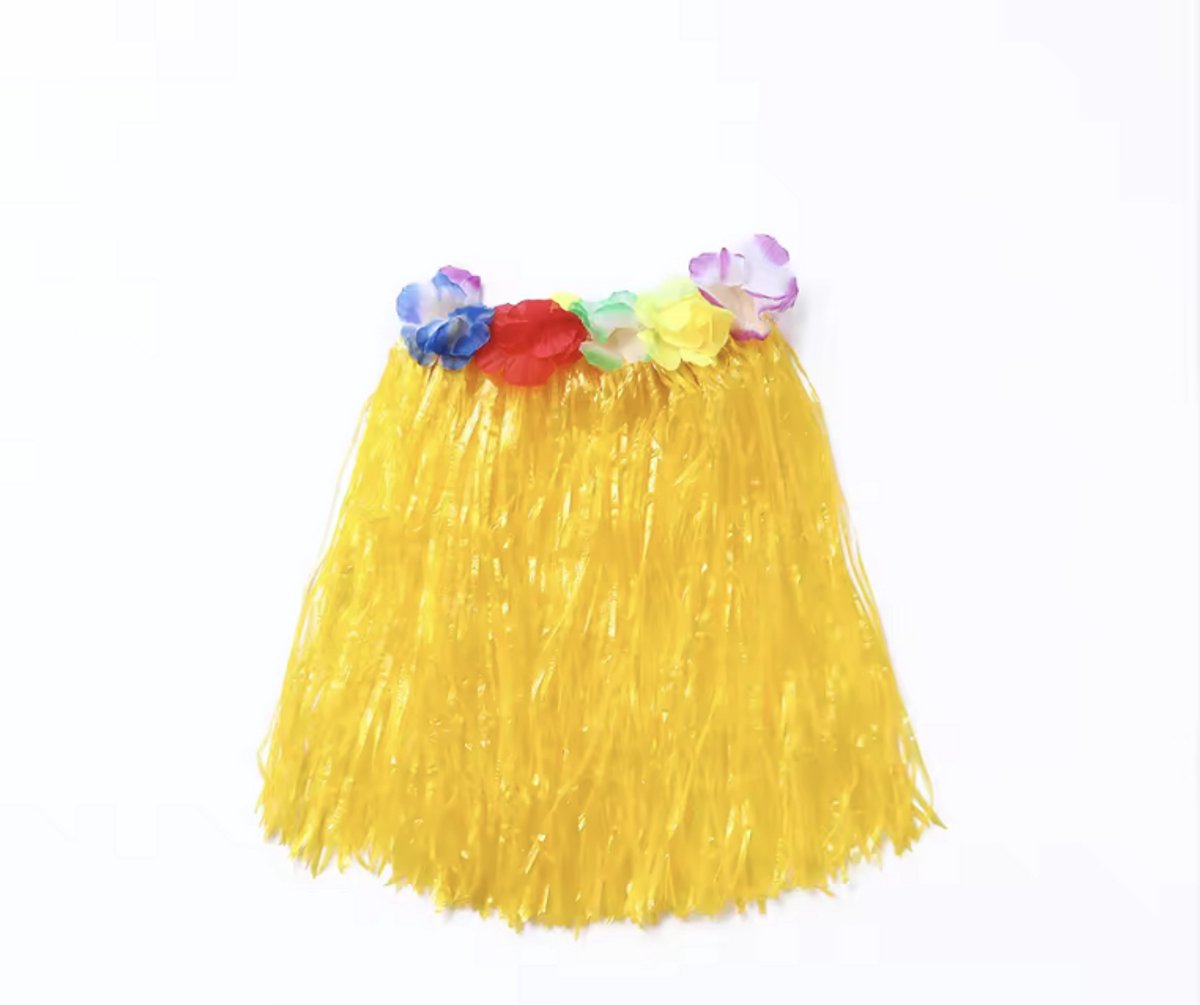 Hawaii rokje - Geel Hawaii rokje - Hula rok - Themafeest - Verkleedrokje - Kunststof - Geel - 40CM lang - Unisex - CHPN