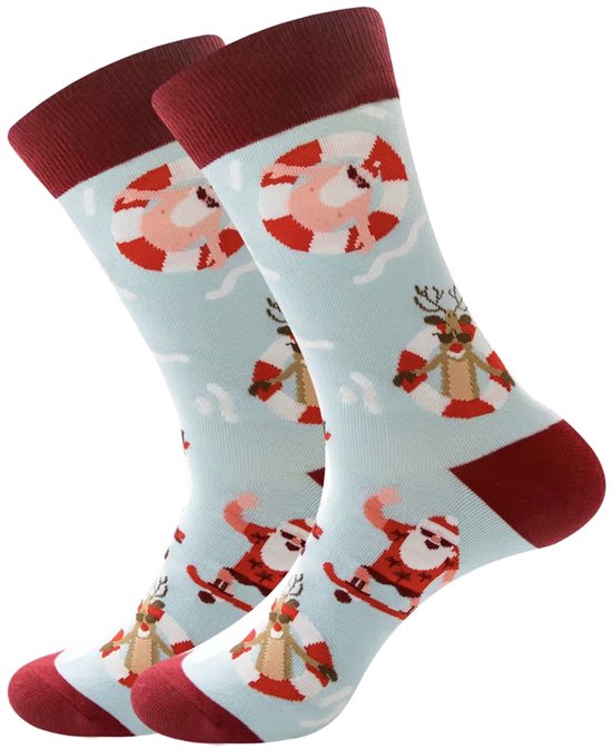 SilverAndCoco® - Rebelse Kerstsokken / Gekke Foute Vrolijke Happy Kerst Sokken Kerstman op Skateboard / Leuke Grappige Dikke Warme Huissokken Kerstmis Dames Heren Kerstcadeau pakket / Wintersokken Kleding Socks Sinterklaas Schoen Cadeautje Skaten