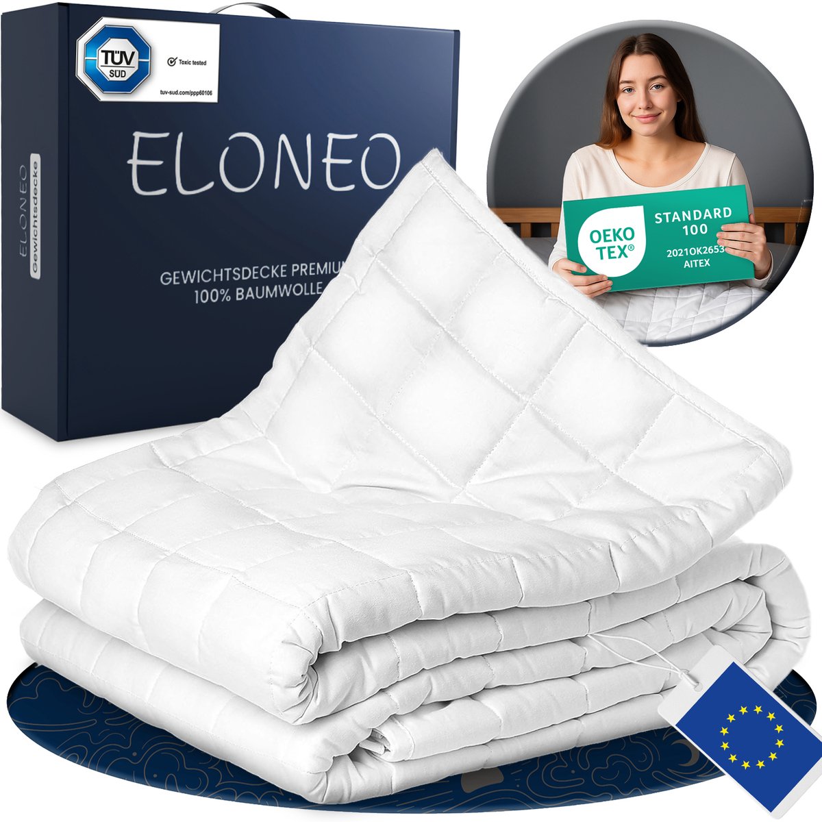 ELONEO Verzwaringsdeken 11 kg 200x200 cm – 100% Katoen - Weighted Blanket - TÜV & Oeko-Tex - Zwaartedeken
