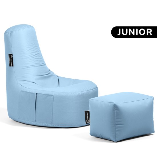 Casacomfy – Gamer Junior – Zitzak – Lichtblauw + Voetbankje – Waterbestendig