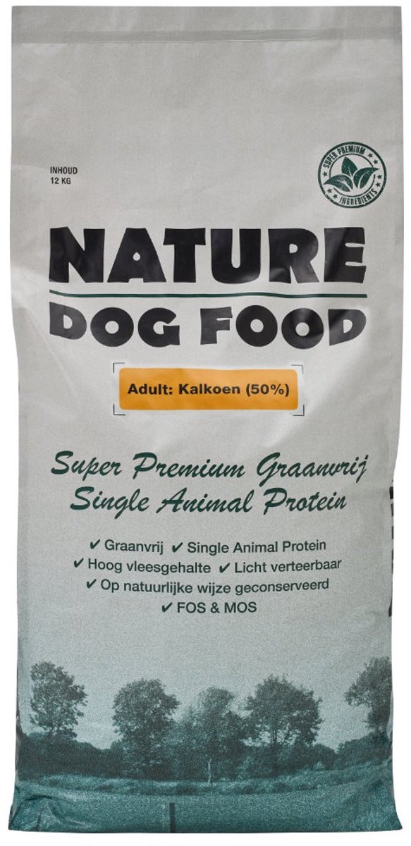 Nature dog food hondenvoeding kalkoen 12 kg met graanvrije kluifjes 500 gram