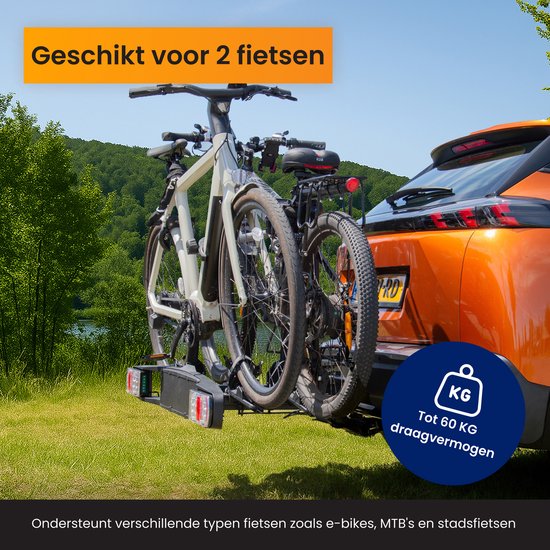 R2B Fietsendrager Auto - 2 (Elektrische) Fietsen - Inklapbaar én Kantelbaar - 60 KG Draagvermogen - 13 Polig - Fietsendrager electrische fietsen 2 - Fietsdrager voor op trekhaak - Bike Rack Car - Fietsenrek Auto — afbeelding 2