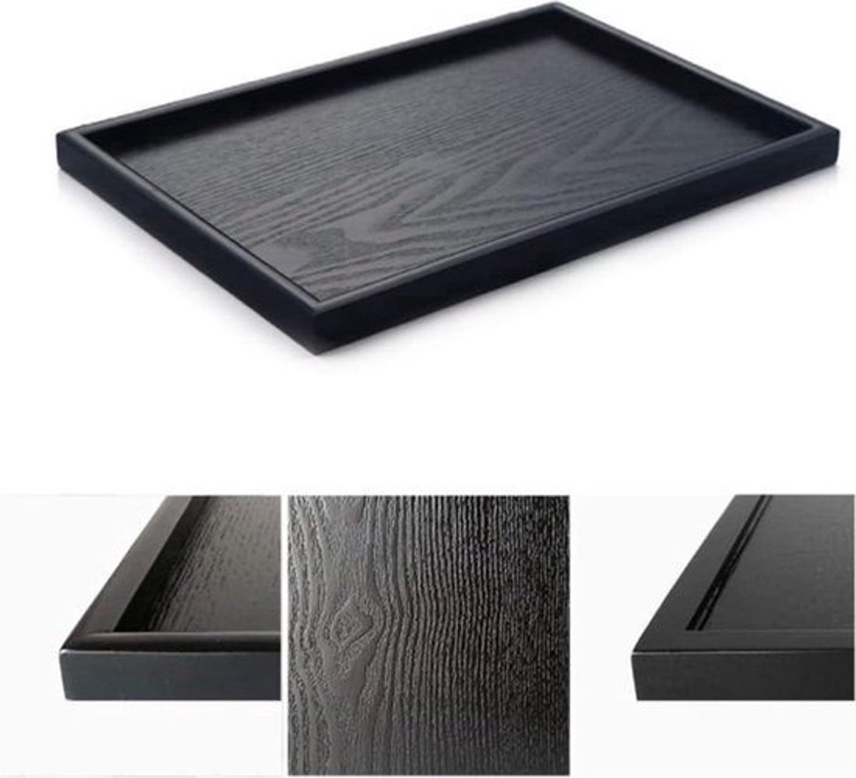 WNHB® Houten dienblad 30x30 - massief hout - rechthoekig serveerblad - theeblad koffieblaad snackplateau - zwart