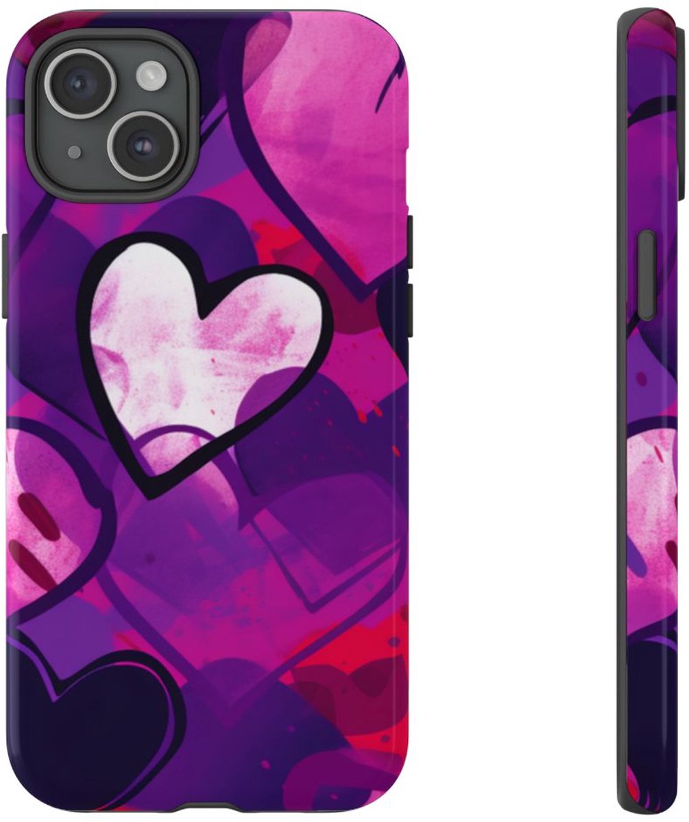 Levendig Popart Hartjespatroon – Telefoonhoesje Geschikt voor iPhone 15 Plus