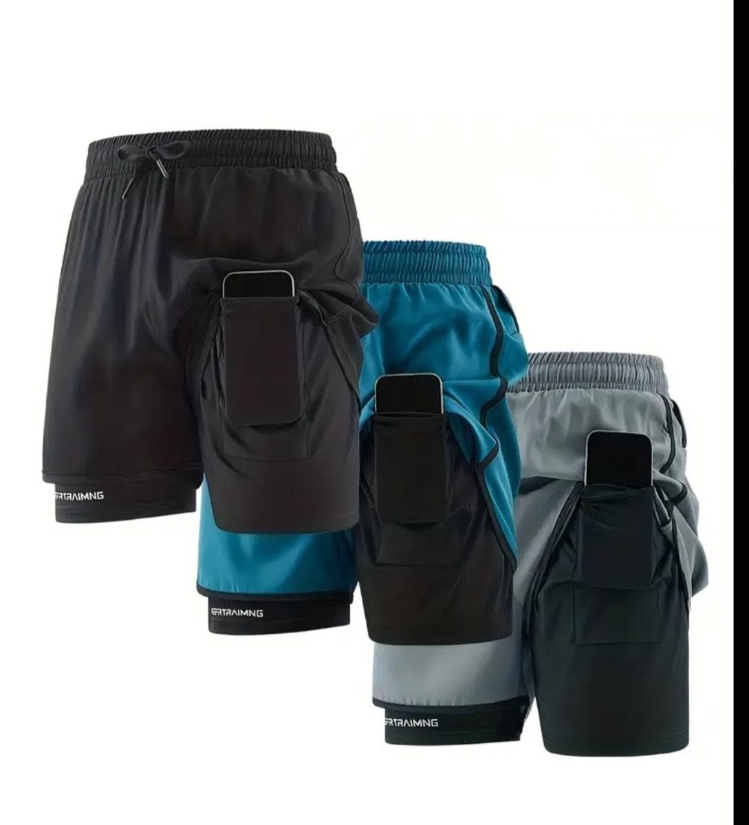 BESTSELLER FITNESS SPORT TRAINING VOETBALHeren 2-in-1 outdoor sportbroek, sportieve stijl met veilige telefoonzak en reflecterende laag, sneldrogende ademende stof, geschikt voor de sportschool, hardlopen en training. Totaal 3 in een set maat M — cadeau in Sport & Outdoor - foto 2