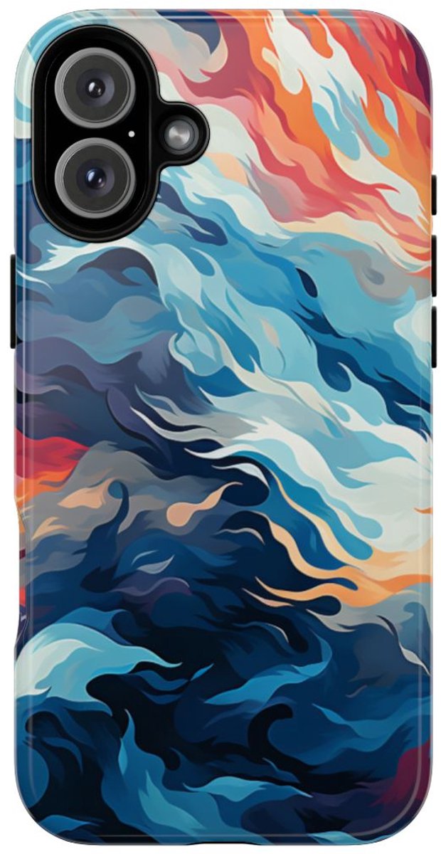 Abstracte Oceaangolven met Vurige Kleuren – Telefoonhoesje Geschikt voor iPhone 16 Plus