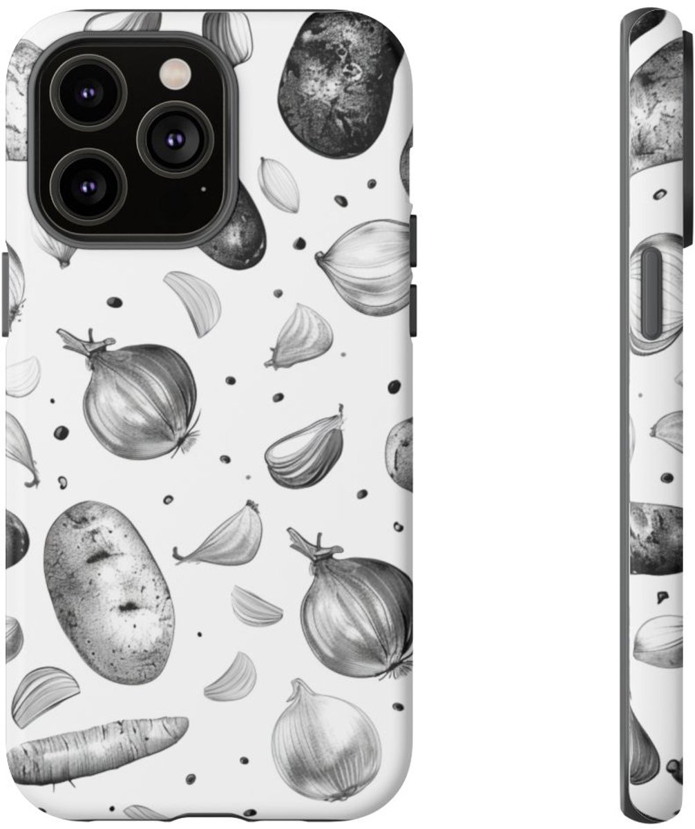 Zwart-Wit Groentenpatroon – Telefoonhoesje Geschikt voor iPhone 14 Pro Max