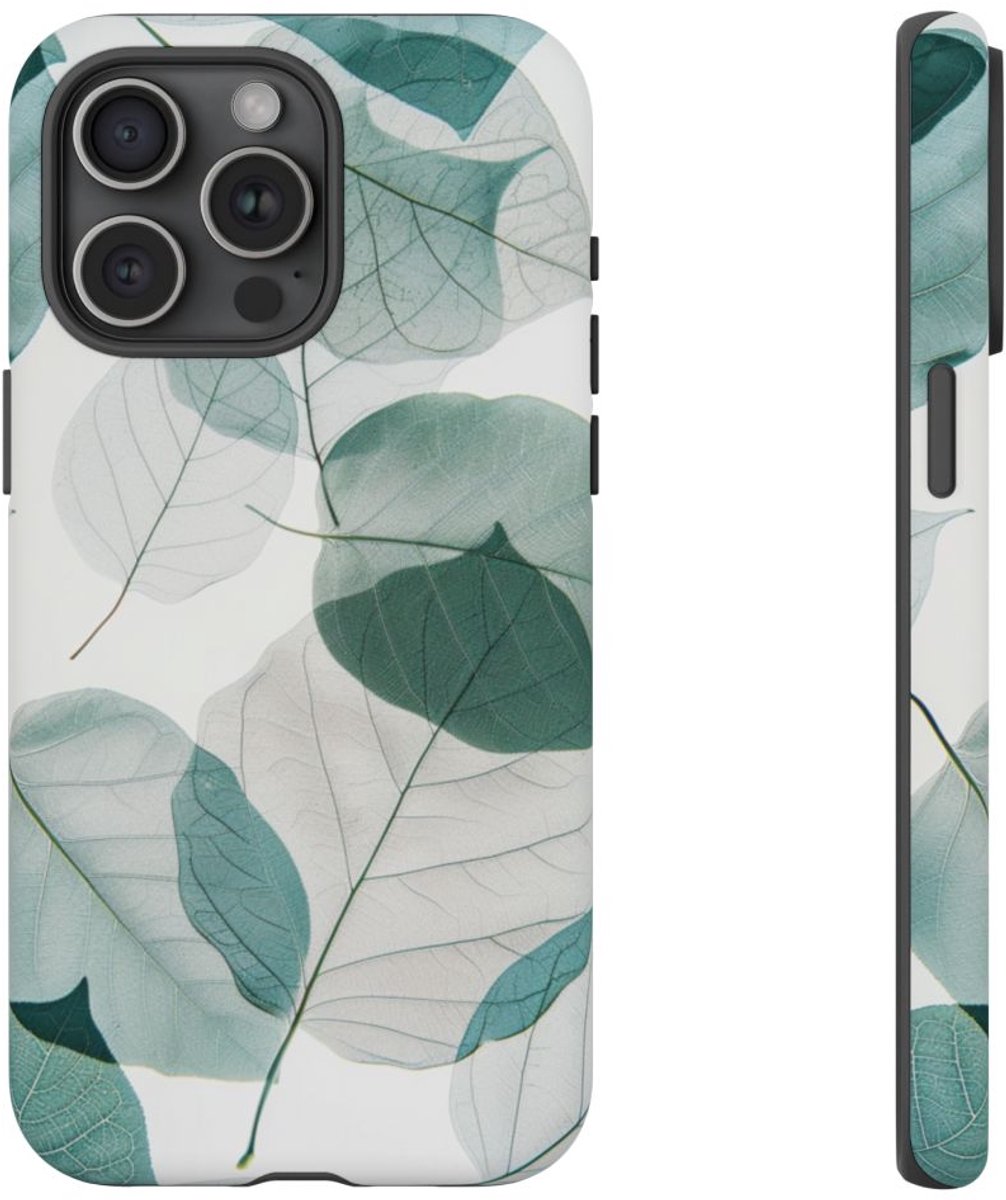 Transparante Blauwe Bladeren – Mat Stevig Telefoonhoesje Geschikt voor iPhone 15 Pro Max