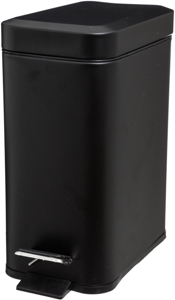 Prullenbak / pedaalemmer - zwart - rvs - 5 liter inhoud - 14 x 29 x 31 cm - klein formaat - badkamer / toilet