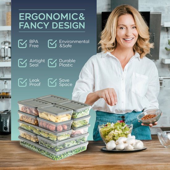 Coffret de conservation alimentaire Soft Chef Fresh Box 20 pièces (8x600 ml 4x1170 ml 4x1200 ml 4x2400 ml) Sans BPA, hermétique, anti-fuite, compatible micro-ondes, lave-vaisselle et congélateur