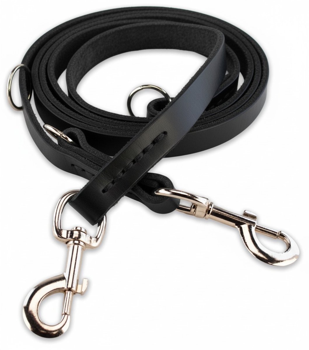 Bol.com Multifunctionele Hondenriem - 220cm - Zwart - leren hondenriem - 100% volnerfleer - hondenriem leer - leiband hond - Led... aanbieding
