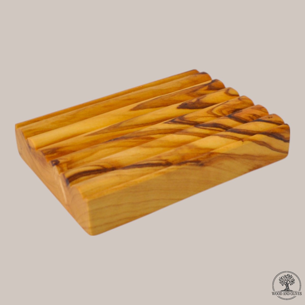 Wood and Olives - Olijfhouten Zeephouder met Ribbels - Handgemaakt - 7x10 cm