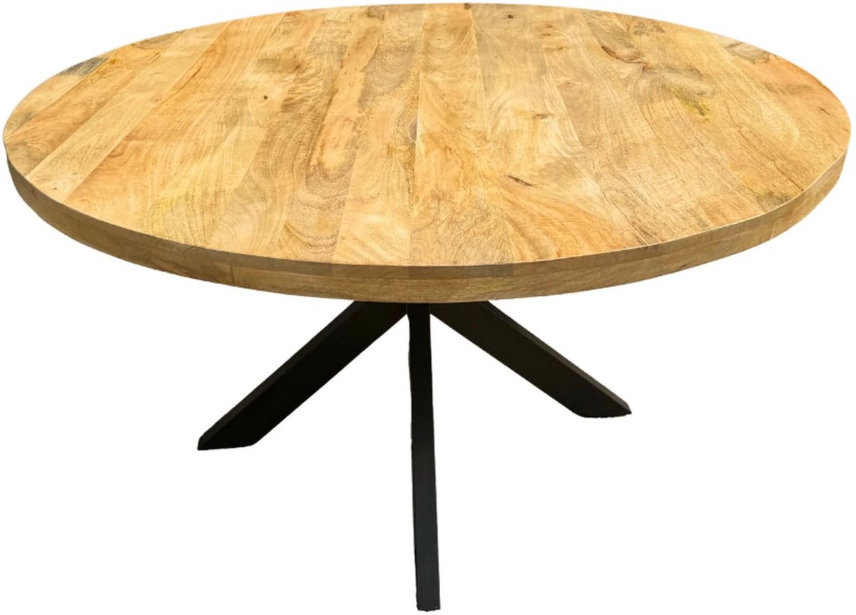 Sfeerwonen Enzo - Eettafel - 130 cm ø - Mangohout - Rond - Naturel - Stalen Poot - Handgemaakt