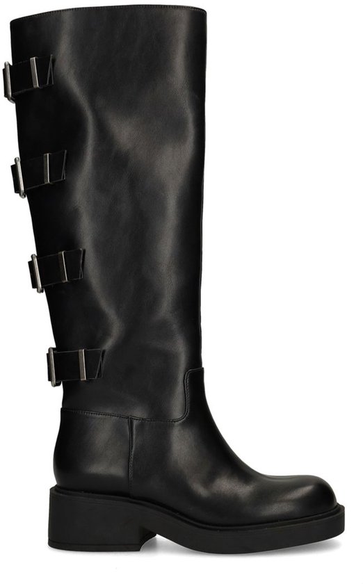 Sacha - Dames - Zwarte multi buckle biker boots met brede schacht - Maat 39