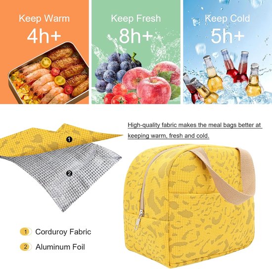 Lunchtassen voor kinderen - lunchtas lunchtas herbruikbaar - Lunchtassen - Lunchtassen voor dames en heren - 6 l mini koeltas - kleine geïsoleerde picknicktas - voor werk - school - picknick - reizen (geel) van MATEIN — afbeelding 3