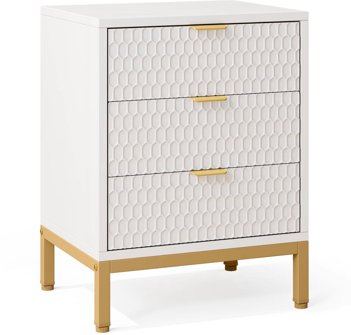 Happiq Modern nachtkastje - Voor Slaapkamer - 65cm hoog - 3 lades - Wit