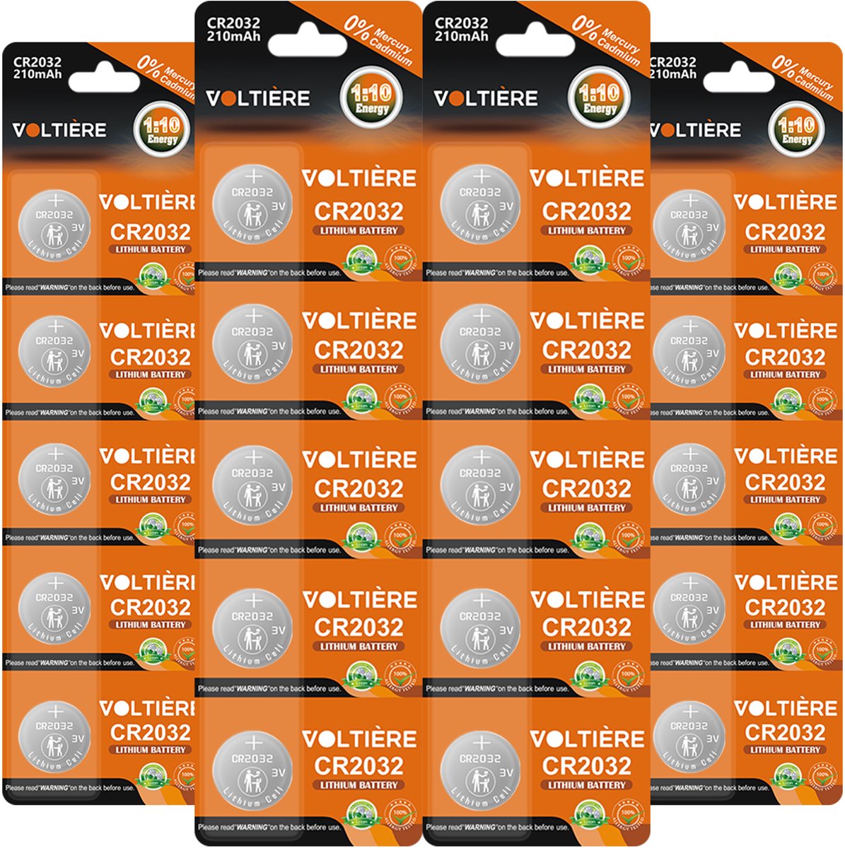 Voltière 20-Pack CR2032 Knoopcel Batterij - Lithium 3v CR2032