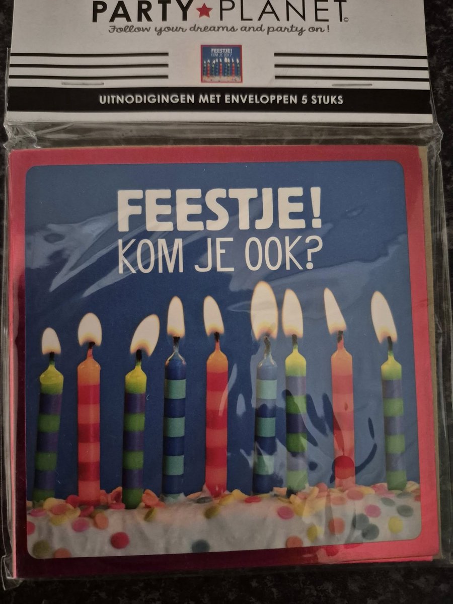 Biri, Uitnodiging kaarten, Feest, Kom je ook? Assorti afbeelding, 5 stuks met enveloppen.