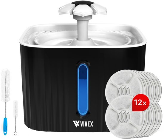 Vivex® Drinkfontein - Waterfontein voor Katten en Honden - Incl. 12 Filters en cleaning tool - Muisstil - Extra Filters