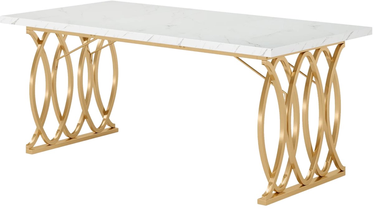 Happiq Bureau Velano - Modern 180cm - Marmerlook Computerbureau - Voor Werk of Thuis Goud