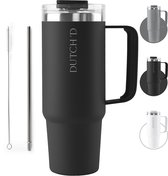 Tumbler Dutch'D ® - Thermosbeker - Travel Mug - Thermosfles - Thermosbeker Met Rietje - Thermoskan - Travel Cup 1 liter - Thermosbeker Met Handvat - Koffiebeker To Go - Zwart