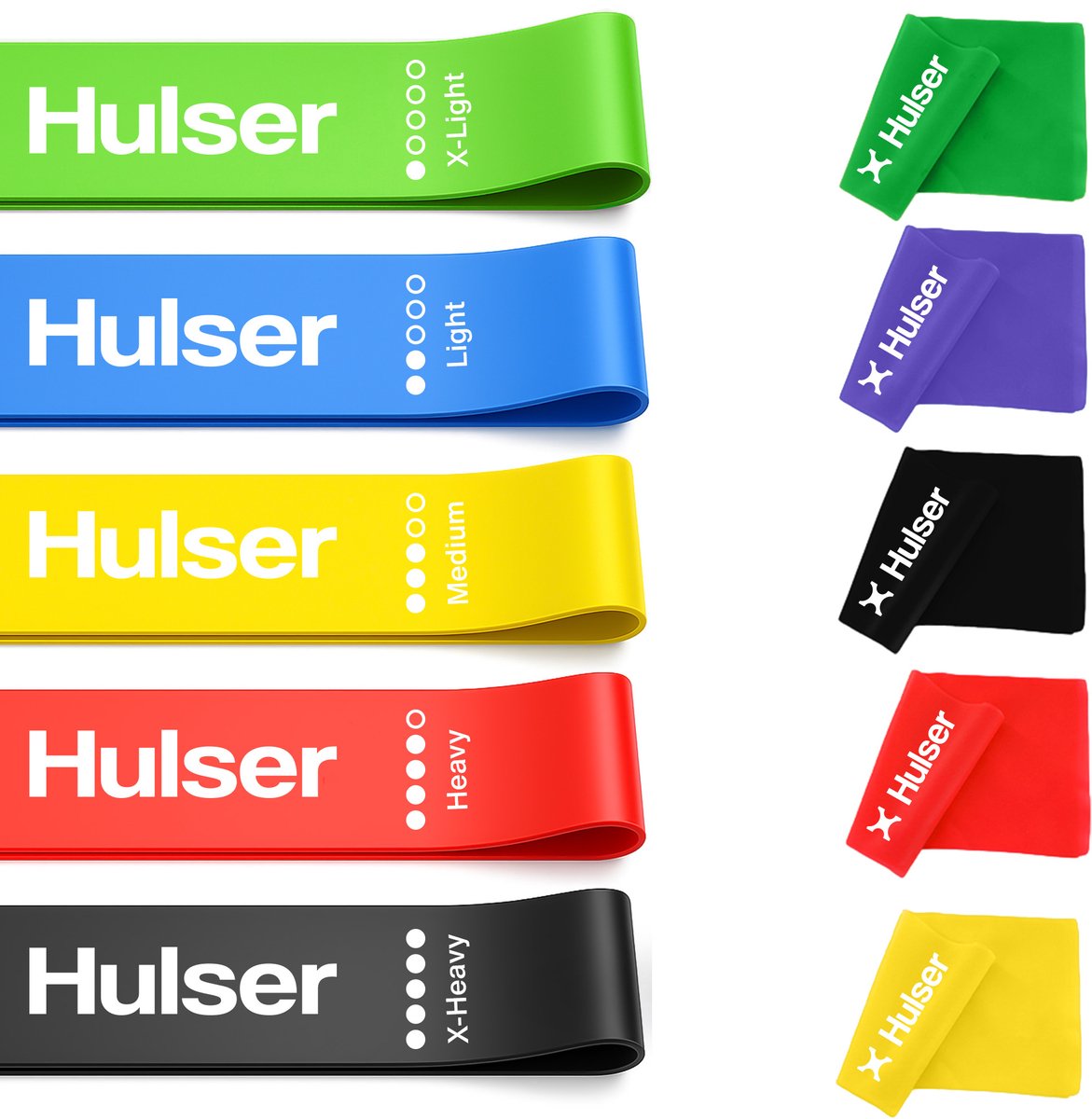 Hulser Resistance band set 10-delig - 2 tot 27 kg - Lang en Mini: 30 en 200 cm - Stretch elastiek - Fitness weerstandband - Booty en Thera band - Theraband - Weerstandselastiek - Pilates bands - Oefenband