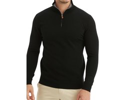 YVES ENZO Half Zip Heren sweater - Schipperstrui met rits - Coltrui Heren - Heren Trui - Maat M - Zwart