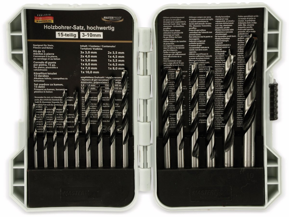 MASTERPROOF 15-delige houtboorset, 3…10 mm, in kunststofbox