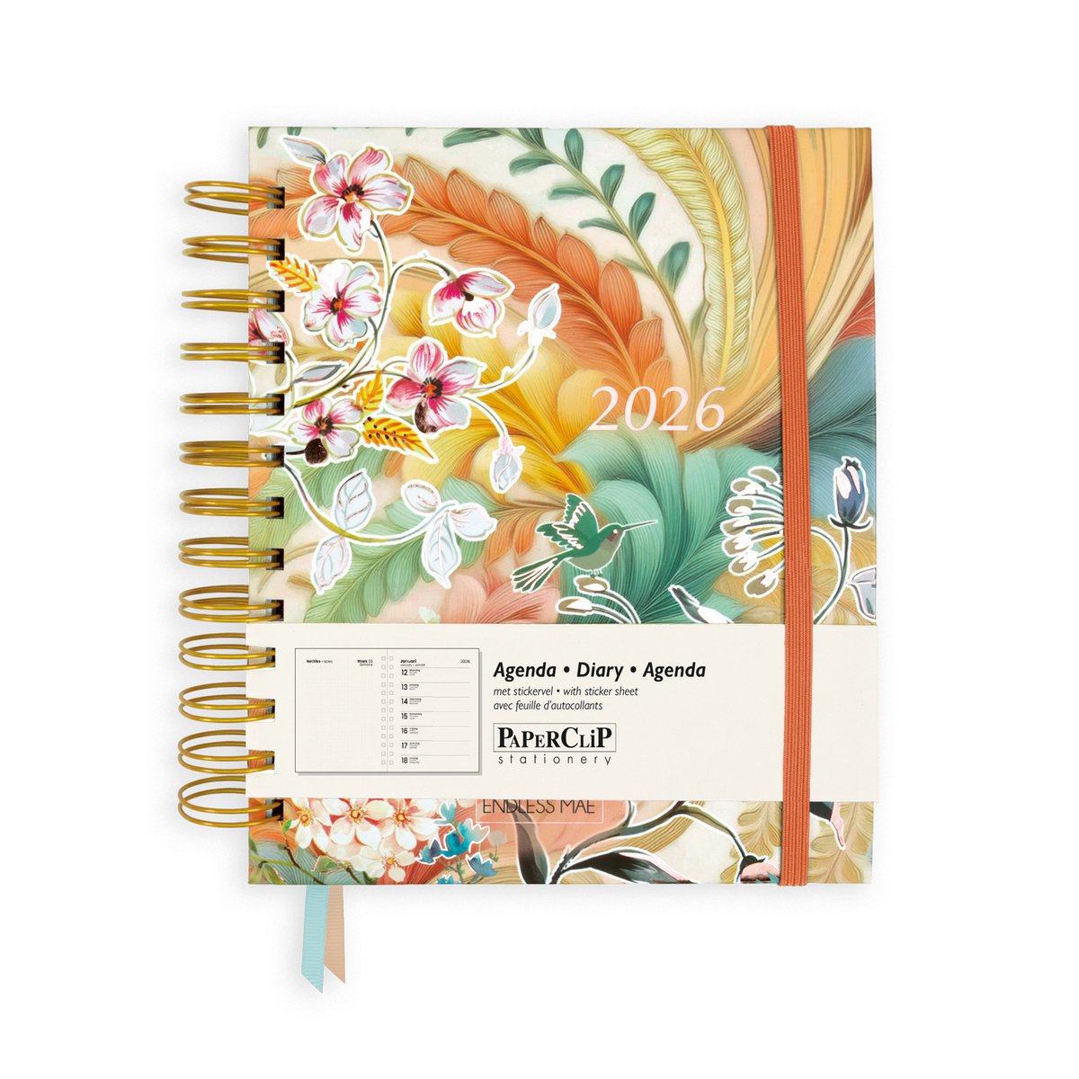 Endless Mae Amber Breeze Bureau Agenda 2026 - 19x15,5 cm - Bloemen, Kolibries & Luxe