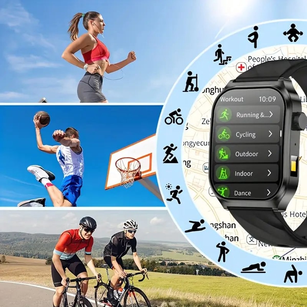 Afbeelding 2 van Smartwatch Sporthorloge Zwart met Hartslagmeter en