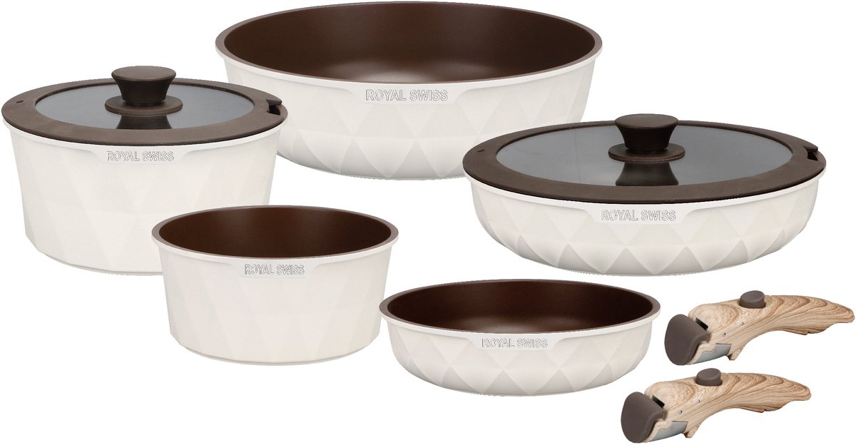 Set van 3 Royal Swiss koekenpannen stenen coating Zwart