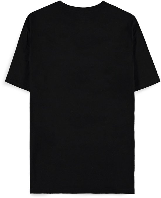 T-shirt noir à manches courtes, vu de dos.