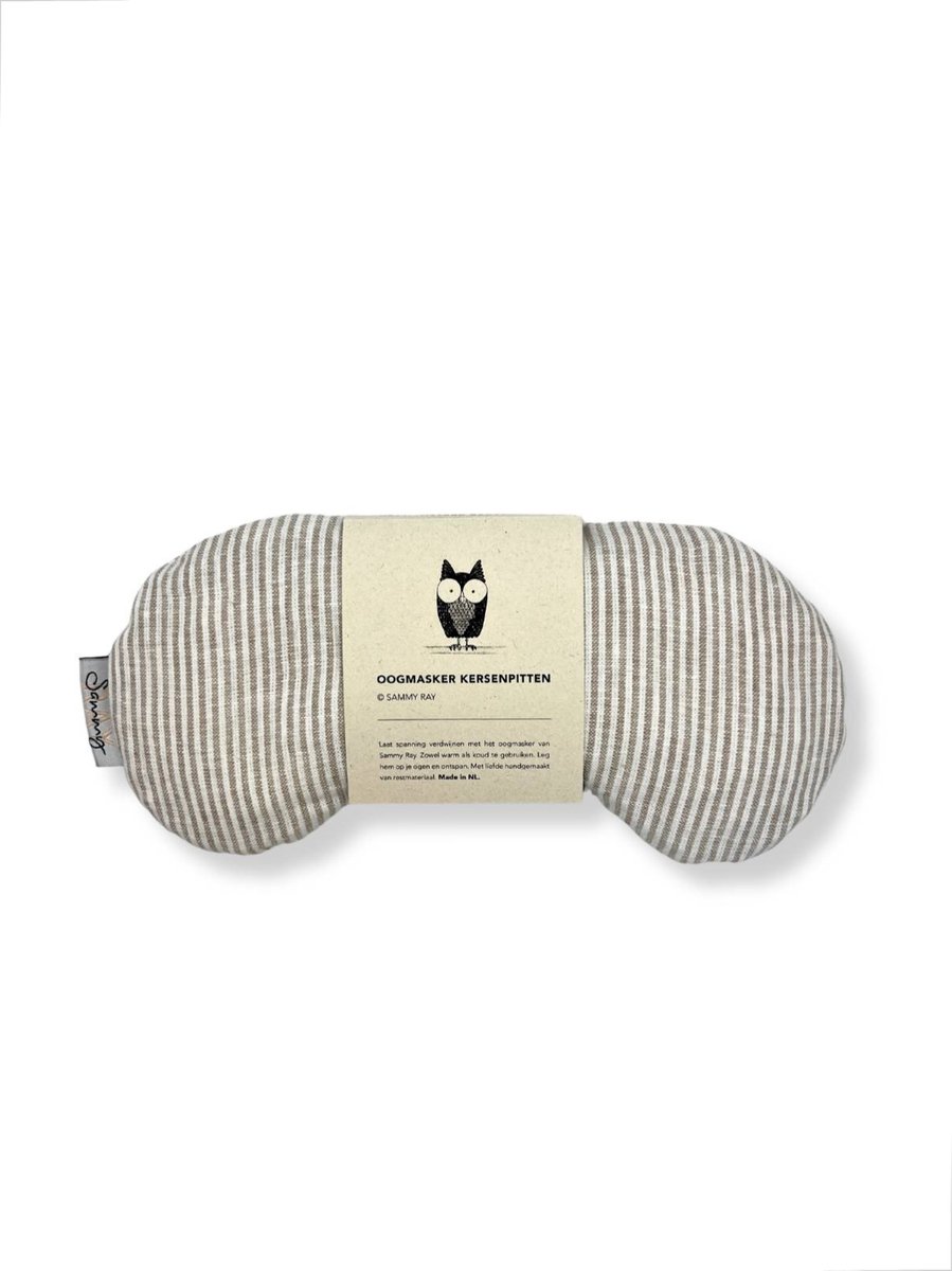 Oogmasker warmtekussen - Grijs wit gestreept - Duurzaam cadeau - Kersenpitten - Meditatiekussen - Oogkussen - Yoga - Meditatie - Ontspanning - Migraine