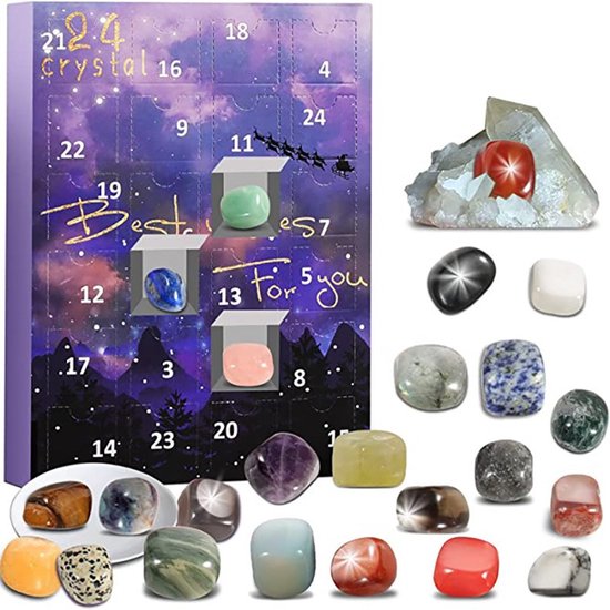 Advent Calendar 2025 mineralen - Christmas Advent Calendar - Crystal Advent Calendar - 24 Days Natural Crystal Agate Stone - Purple