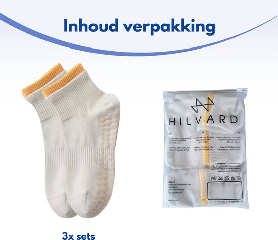 Hilvard Pilates sokken - Yoga sokken - Enkelsokken - 3 Paar - Beige en Oranje - Anti-slip sokken - One size fits all van Merkloos — afbeelding 5