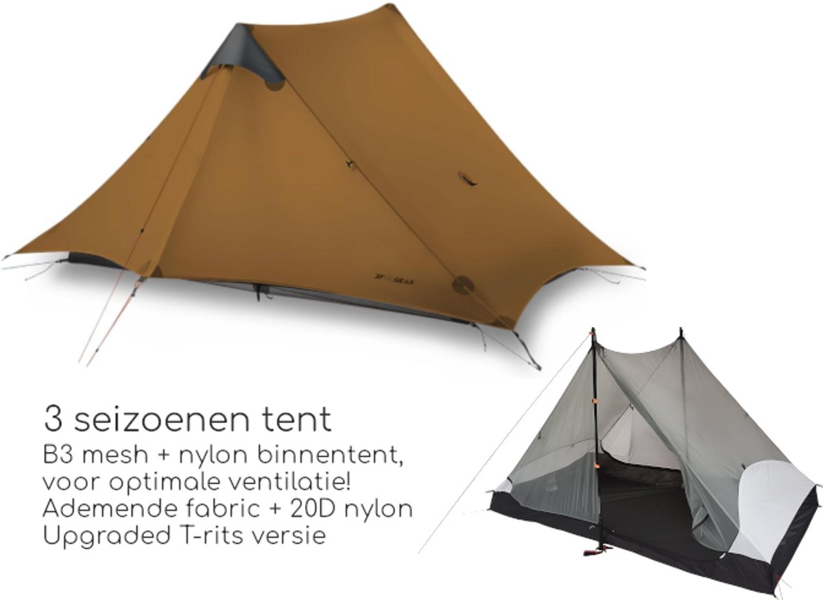 3F UL GEAR® Lanshan 2-persoons Tent - Ultra Lichtgewicht - 3 seizoenen trekking tent - Waterdicht - Kampeertent - Kamperen - Dubbeldaks trekkerstent - Hiking & Wandelen – foto 6