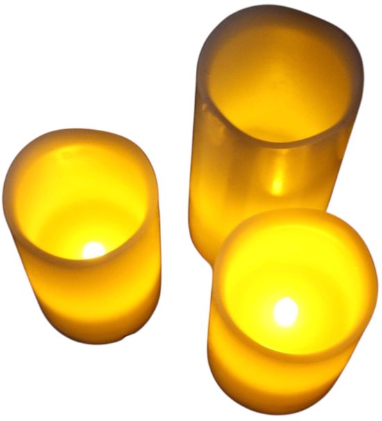 Meisterhome – 3 x Led Stompkaars - Ivoor – Stompkaars Echte wax - Led kaarsen - 10 / 12.5 / 15 cm Hoog - Met afstandsbediening – Timer 2/4/6/8 uur – Dimbaar