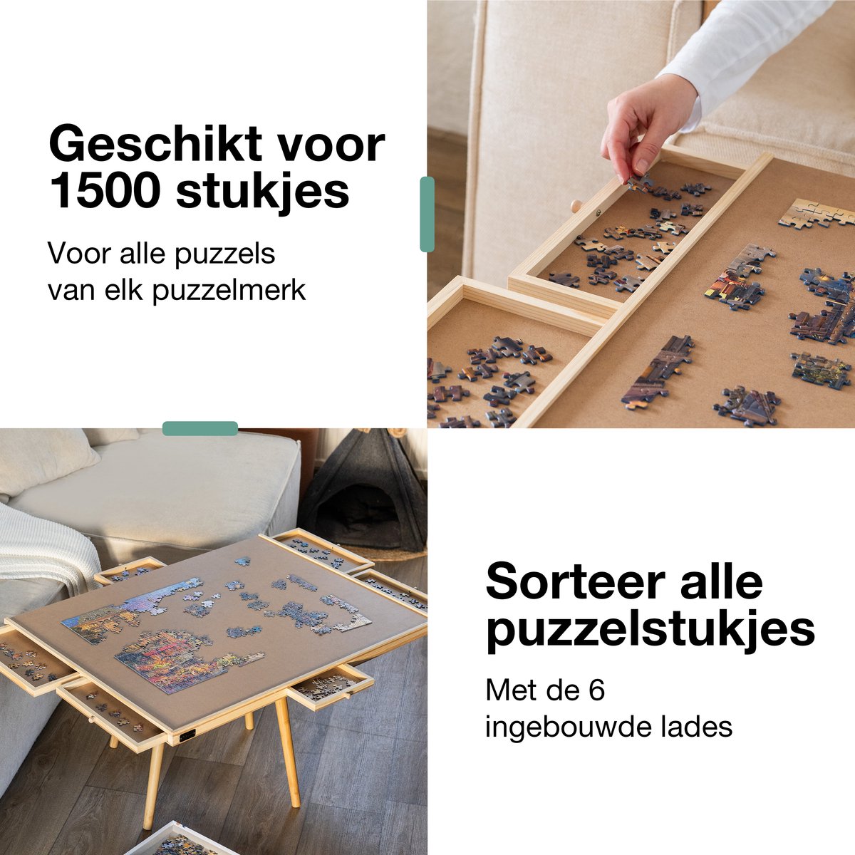 Houten puzzeltafel met 6 laden en deksel, draagbaar Houten puzzeltafel met 6 laden en deksel, draagbaar