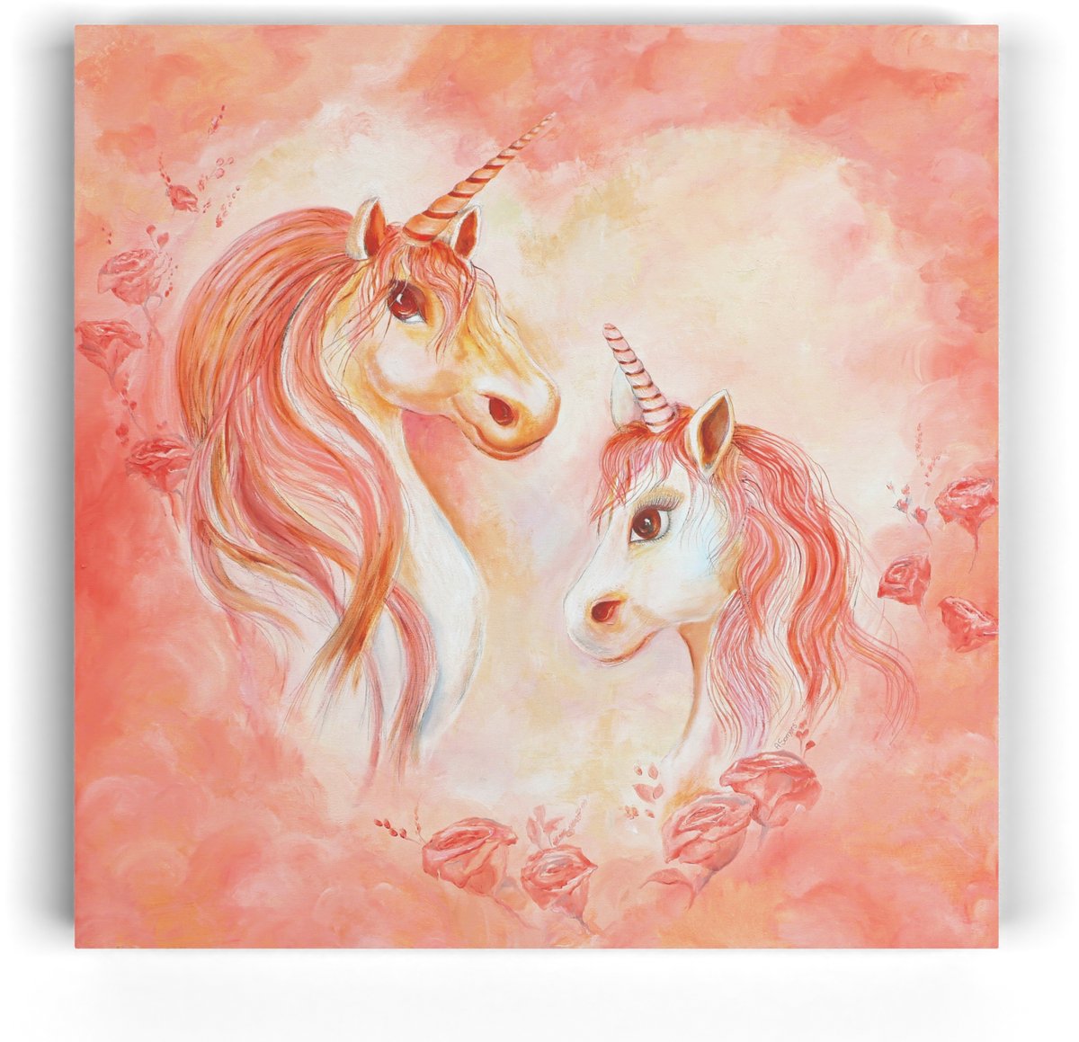 Twinkelschilderijen eenhoorn unicorn wanddecoratie meisjeskamer - Unicorn summer dream 30x30cm - Canvas muurdecoratie voor kinderkamer en babykamer - Meisje - Schilderij | Incl GRATIS ophangsysteem |
