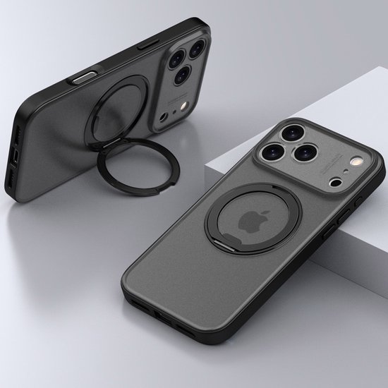 Coque IYUPP pour iPhone 17 Pro - Compatible MagSafe - Coque arrière magnétique avec béquille - Zwart